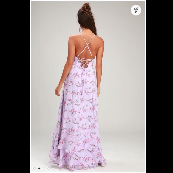 Lulus In Love Forever Blush Floral Lace-Up High-Low Maxi Dress - Picture 2 of 5